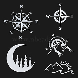 5 Sheets 5 Styles PVC Waterproof Stickers, Window Decals, for Car Home Wall Decoration, Compass & Mountain with Sun & Moon with Tree, White, Mixed Patterns, 6.3~16x13.5~16, 1 sheet/style(DIY-GF0006-27)