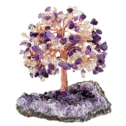 Natural Amethyst & Citrine Chips Tree of Life Decorations, Rough Raw Amethyst Base with Copper Wire Feng Shui Energy Stone Gift for Women Men Meditation, 89~101x114~152mm(DJEW-PW0013-44F)