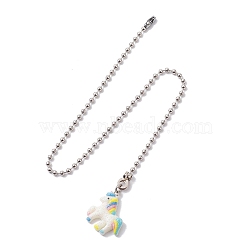 Resin Ceiling Fan Pull Chain Extenders, with Iron Ball Chains, Unicorn, 340mm, Pendant: 25x22.5x5mm(FIND-JF00128-05)