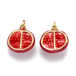 Brass Enamel Pendants, Real 18K Gold Plated, Long-Lasting Plated, Pomegranate, Red, 13.3x13.3x6.7mm, Hole: 2.8mm(KK-O140-02G)