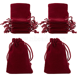 25Pcs Rectangle Velvet Drawstring Pouches, Candy Gift Bags Christmas Party Wedding Favors Bags, Dark Red, 7x5cm(TP-BBC0001-04B-02)