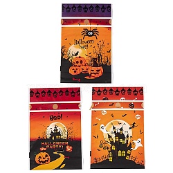 50Pcs Rectangle Halloween Candy Plastic Bags, Haunted House/Castle Printed Candy Drawstring Bags, Dark Orange, 23.2x14.9x0.05cm(ABAG-U001-01M)