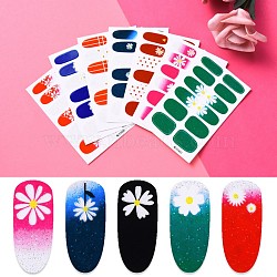 Full-Cover Wraps Nail Polish Stickers, Flower Chrysanthemum Self-adhesive Nail Art Decals Strips, for Woman Girls DIY Nail Art Design, Mixed Color, 92x60mm(MRMJ-R086-MLE04-M)