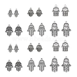 120Pcs 6 Style Tibetan Style Alloy Pendants, Including Hamsa Hand and Hand of Miriam, Antique Silver(TIBE-LS0001-01AS)