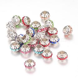 Rhinestone European Beads, Large Hole Beads, with CCB Plastic Findings, Rondelle, Mixed Color, 10x8mm, Hole: 5mm(RB-R047-M)
