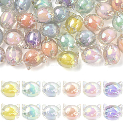 60Pcs UV Plating Rainbow Iridescent Acrylic Beads, Two Tone Bead in Bead, Cat, Mixed Color, 16x18.5x14.5mm, Hole: 3.5mm(OACR-YW0003-95)