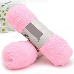 Wool & Velvet Blended Yarns, Faux Mink Fur Yarns, Fluffy Soft Eyelash Yarn for Weaving, Knitting & Crocheting Purse Hat Clothes, Pink, 2mm(PW-WG85096-18)