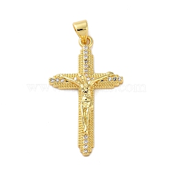 Brass Micro Pave Cubic Zirconia Pendants, Cross, Real 18K Gold Plated, 32.5x19x5mm, Hole: 4x3.5mm(KK-A212-05G-G)