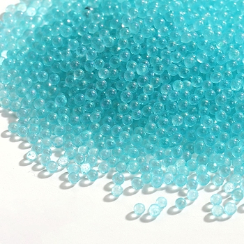 Luminous DIY Nail Art Decoration Mini Glass Beads, Tiny Caviar Nail Beads, Glow In The Dark, Round, Cyan, 2mm