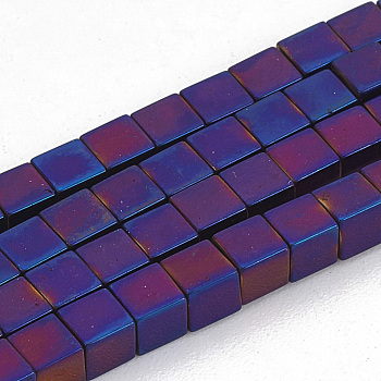 Non-magnetic Synthetic Hematite Beads Strands, Grade A, Cube Beads for Jewelry Making, Purple Plated, 3x3x3mm, Hole: 1mm, about 130pcs/strand