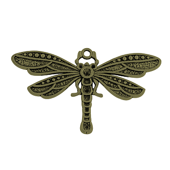 Tibetan Style Alloy Dragonfly Pendant Rhinestone Settings, Cadmium Free & Nickel Free & Lead Free, Antique Bronze, 42.5x72x3.5mm, Hole: 3mm, Fit for 1~3mm Rhinestone
