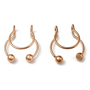 304 Stainless Steel Clip on Nose Rings, Wire Wrap No Piercing Nose Rings, Rose Gold, 15x13x4.5mm
