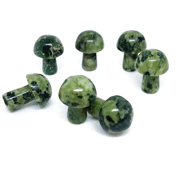 Natural Green Spot Jasper Healing Mushroom Figurines, Reiki Energy Stone Display Decorations, 22mm