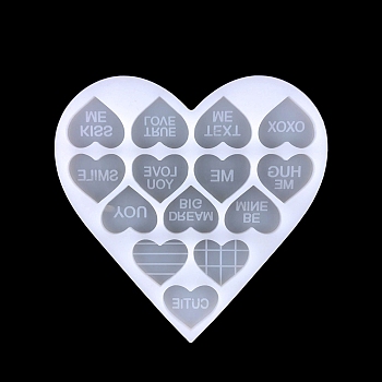 Valentine's Day Heart with Word DIY Silicone Pendant Molds, Resin Casting Molds, for UV Resin, Epoxy Resin Jewelry Making, White, 95x92x5mm