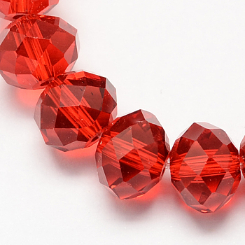 Handmade Imitate Austrian Crystal Faceted Rondelle Glass Beads, Red, 12x8mm, Hole: 1mm, about 72pcs/strand