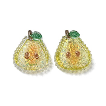 Fruit Transparent Epoxy Resin Decoden Cabochons, with Paillettes, Pear, 21.5x18x6.5mm