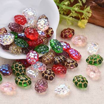 Czech Glass Beads, AB Color Plated/Gold Inlay Color, Grape, Mixed Color, 14x10.5~11x6.5~7mm, Hole: 1mm, about 117pcs~123pcs/bag