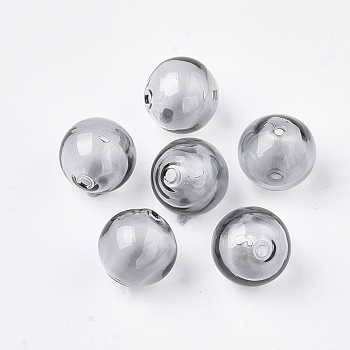 Handmade Blown Glass Beads, Round, Dark Gray, 14x14mm, Hole: 1~2mm