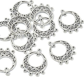 Tibetan Style Alloy Chandelier Components Links, Cadmium Free & Lead Free, Flat Round, Antique Silver, 24x20x1mm, Hole: 1mm