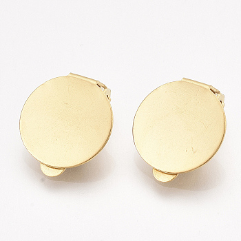 304 Stainless Steel Clip-on Earring Findings, with Round Flat Pad, Flat Round, Golden, Tray: 14mm, 18x14x6.5mm, Hole: 3mm