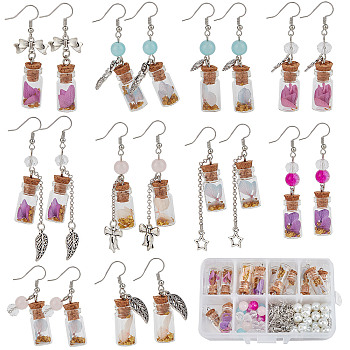 DIY Jewelry Set Making Kit, Including Glass Wishing Bottle & Alloy Pendants, Glass Beads, Iron Chains, Brass Earring Hooks & Jump Rings & Pins, Mixed Color, Pendant: 34Pcs/set