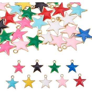 Brass Charms, Enamelled Sequins, Raw(Unplated), Star, Mixed Color, 10.5x10x1.5mm, Hole: 1mm, 45pcs/box