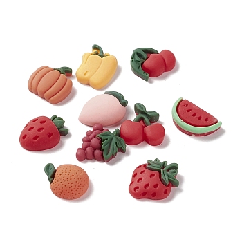 Opaque Resin Decoden Cabochons, Imitation Food, DIY Accessories, Grape & Strawberry & Watermelon & Peach & Orange & Pumpkin & Pepper, Mixed Color, 12~22x14~20x5~7mm