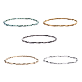 Glass Round Beaded Stretch Bracelet for Women, Mixed Color, Inner Diameter: 2-1/8 inch(5.5cm), Beads: 2mm