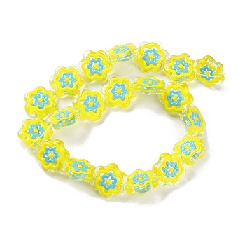 Glass Beads Strands, with Enamel, Flower, Green Yellow, 18x19.5x5mm, Hole: 1.1mm, about 20pcs/strand, 14.17 inch(36cm)
