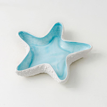 Starfish Ceramics Jewelry Plates, Jewelry Plate, Storage Tray for Rings, Necklaces, Earring, Aqua, 155x150x36mm