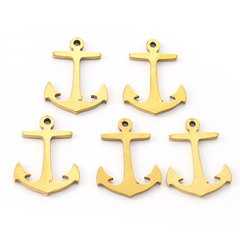 Vacuum Plating 201 Stainless Steel Pendants, Laser Cut, Anchor, Golden, 17x13x1mm, Hole: 1.2mm