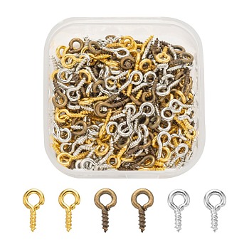 300Pcs 3 Colors Iron Screw Eye Pin Peg Bails, For Half Drilled Beads, Mixed Color, 8~8.5x4x1mm, Hole: 2mm, 100pcs/color