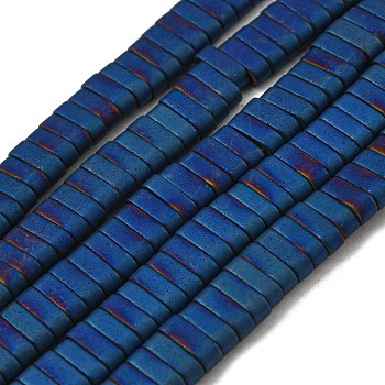 Electroplated Non-magnetic Synthetic Hematite Beads Strands, Rectangle, Matte Style, 2-Hole, Blue, 6x2x3mm, Hole: 1.2mm, about 199pcs/strand, 15.75 inch(40cm)