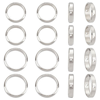 16Pcs 2 Styles 201 Stainless Steel Bead Frames, Ring, Stainless Steel Color, 12~14x3mm, 10~12mm inner diameter, Hole: 1mm, 8pcs/style