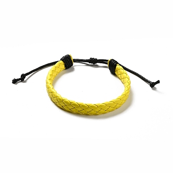 PU Imitation Leather Braided Cord Bracelets for Women, Adjustable Waxed Cord Bracelets, Yellow, 3/8 inch(0.9cm), Inner Diameter: 2-3/8~3-1/2 inch(6.1~8.8cm)