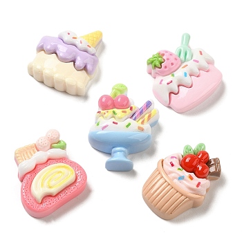 Opaque Resin Imitation Food Decoden Cabochons, Cake & Ice Cream, Mixed Shapes, Mixed Color, 22.5~29x19~26x8~9mm