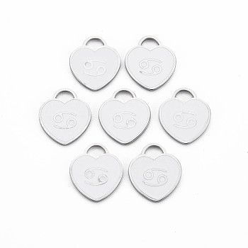 304 Stainless Steel Pendants, with Enamel, Heart with 12 Constellations, Cancer, 16.5x14.5x1.5mm, Hole: 3x3.5mm