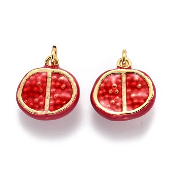 Brass Enamel Pendants, Real 18K Gold Plated, Long-Lasting Plated, Pomegranate, Red, 13.3x13.3x6.7mm, Hole: 2.8mm