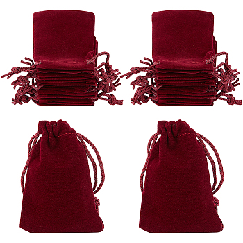 25Pcs Rectangle Velvet Drawstring Pouches, Candy Gift Bags Christmas Party Wedding Favors Bags, Dark Red, 7x5cm