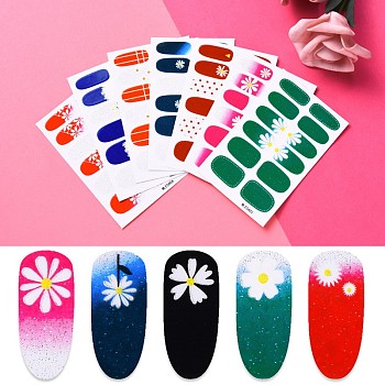 Full-Cover Wraps Nail Polish Stickers, Flower Chrysanthemum Self-adhesive Nail Art Decals Strips, for Woman Girls DIY Nail Art Design, Mixed Color, 92x60mm