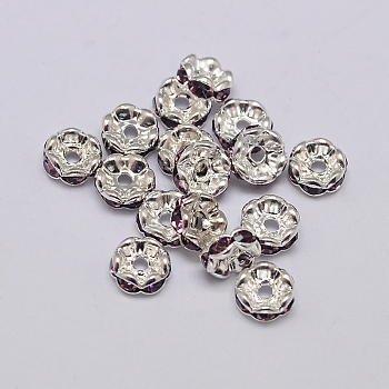 Rondelle Wave Brass Rhinestone Spacer Beads, Silver Color Plated, Tanzanite, 5x2mm, Hole: 1mm