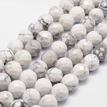 Natural Howlite Beads Strands, Faceted, Round, 8mm, Hole: 1mm, about 44pcs/strand, 14.9 inch~15.1 inch