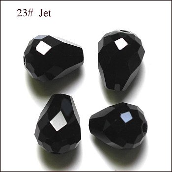 Imitation Austrian Crystal Beads, Grade AAA, Faceted, Drop, Black, 8x10mm, Hole: 0.9~1mm