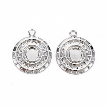 304 Stainless Steel Pendant Cabochon Settings, Cadmium Free & Nickel Free & Lead Free, Flat Round, Stainless Steel Color, Tray: 4.5mm, 18.5x15.5x1.5mm, Hole: 1.6mm