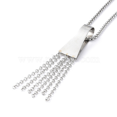 304 collier pendentif trapézoïdal en acier inoxydable avec pendentif pompon avec chaînes de boîte pour femme(NJEW-B087-06P)-2