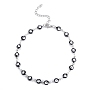 304 Stainless Steel Anklets, with Enamel and Lobster Claw Clasps, Evil Eye, Black, Stainless Steel Color, 11-3/8 inch(28.8cm)