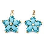 Handmade Glass Seed Beaded & Synthetic Dyed Imperial Jasper Beads Pendants, Star, Deep Sky Blue, 27x28.5x8.5mm, Hole: 6x2.5mm(PALLOY-MZ00751-01)