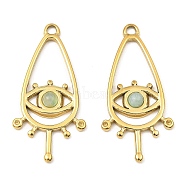 Natural Amazonite Teardrop Pendants, Ion Plating(IP) 316 Stainless Steel Melting Eye Charms, Real 24K Gold Plated, 30.5x14.5x2.5mm, Hole: 1.8mm(STAS-K258-23G-06)