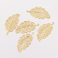 201 Stainless Steel Pendants, Leaf, Golden, 33.5x17x0.5mm, Hole: 1mm(STAS-F162-21G)