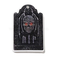Halloween Themed Opaque Acrylic Pendants, Tombstone with Skeleton Charms, Black, 37.5~38x23.5~25.5x2~5mm, Hole: 2mm(SACR-L004-04F)